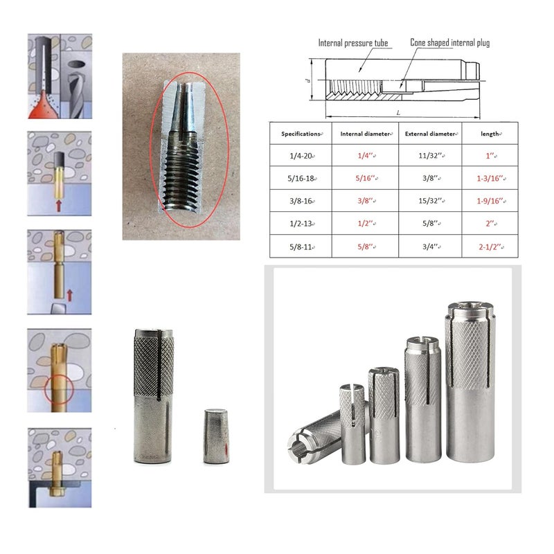 SCXCLY 10pcs Drop in Anchors, (1/2''-13) Knurled Drop-in-Anchor for Solid Concrete, Internal Forced Expansion Screw Bolts, 304 Stainless Steel(Silver) - Image 3